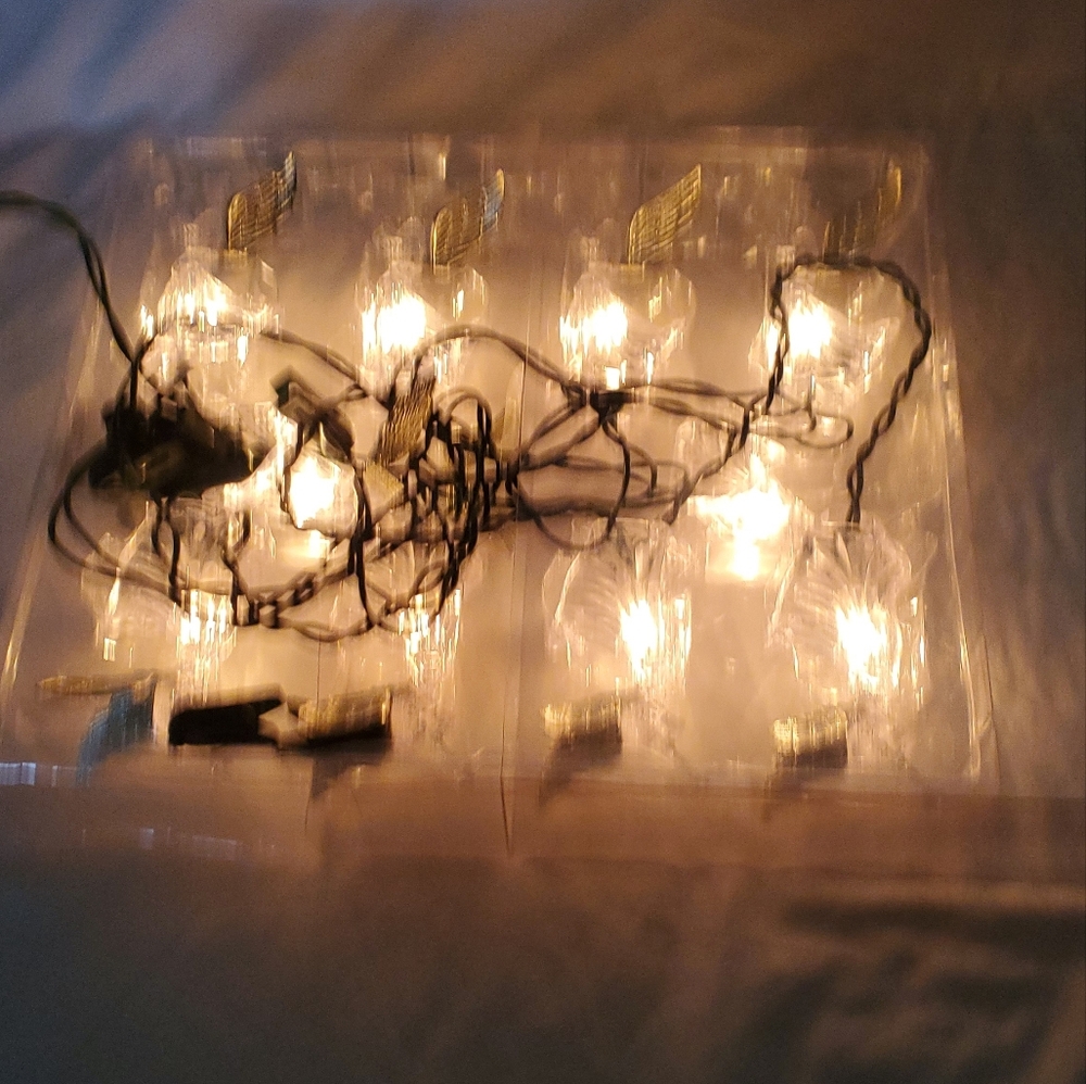 Angels Gold Wings Trumpets Vintage String Light Set 10 Lights Tree Clips